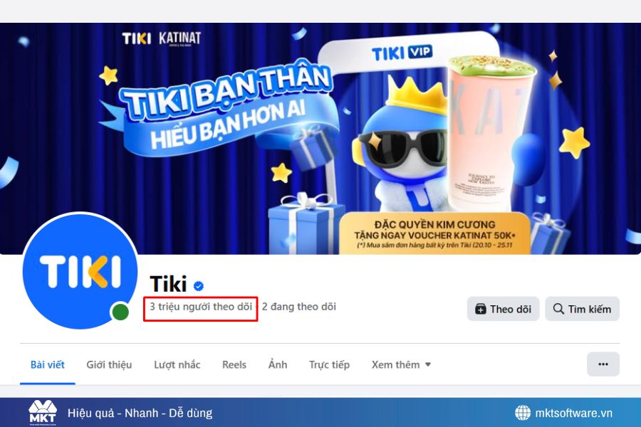 Fanpage Tiki với hơn 3 triệu lượt theo dõi