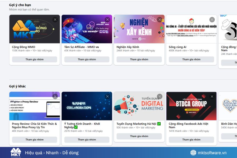 Chọn nhóm có số lượng thành viên từ 1.000 người trở lên và tương tác cao